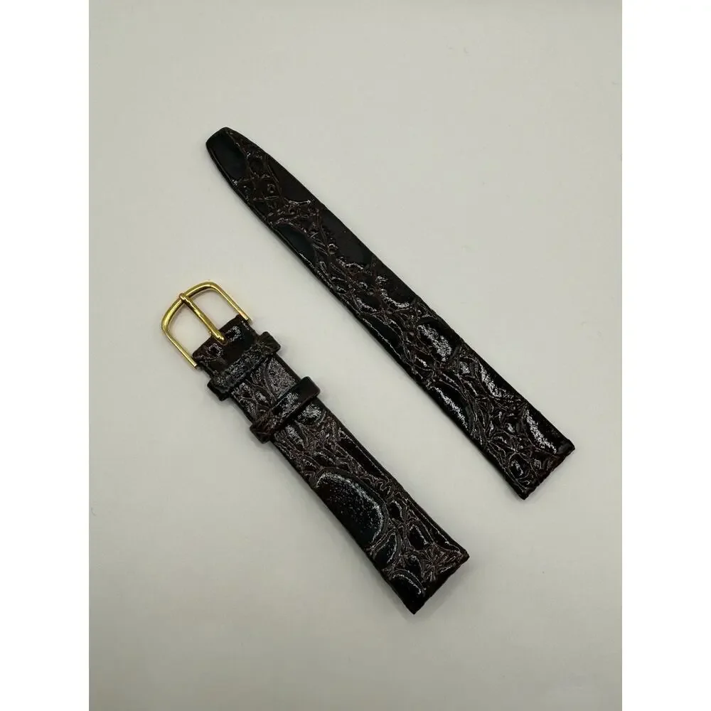 16mm KREISLER alligator Calfskin Brown NOS Vintage Watch Band & Gold-Tone Buckle